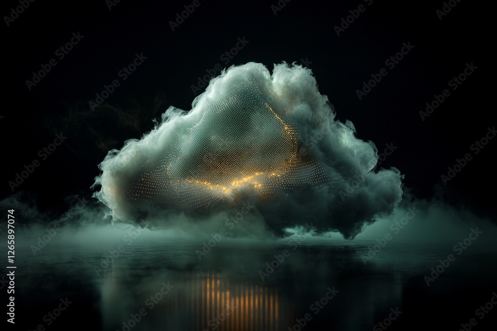 Aufkleber Cloud computing is symbolized through an abstract representation of cloud connection technology in the background