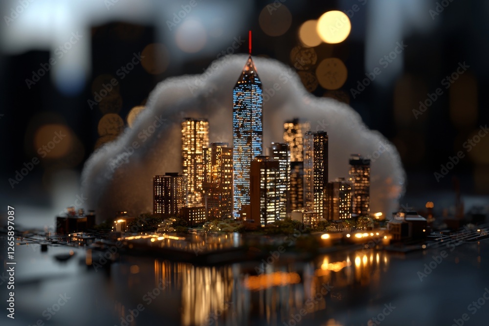 Aufkleber Cloud computing technology is represented through a futuristic illustration created using AI generative techniques