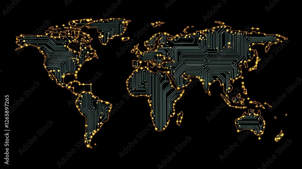 Poster connecting continents digital network map global infographic virtual environment tech perspective di