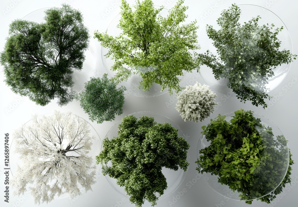 Aufkleber a collection of 2d plan view bushes isolated on a white background is utilized for visualization pur
