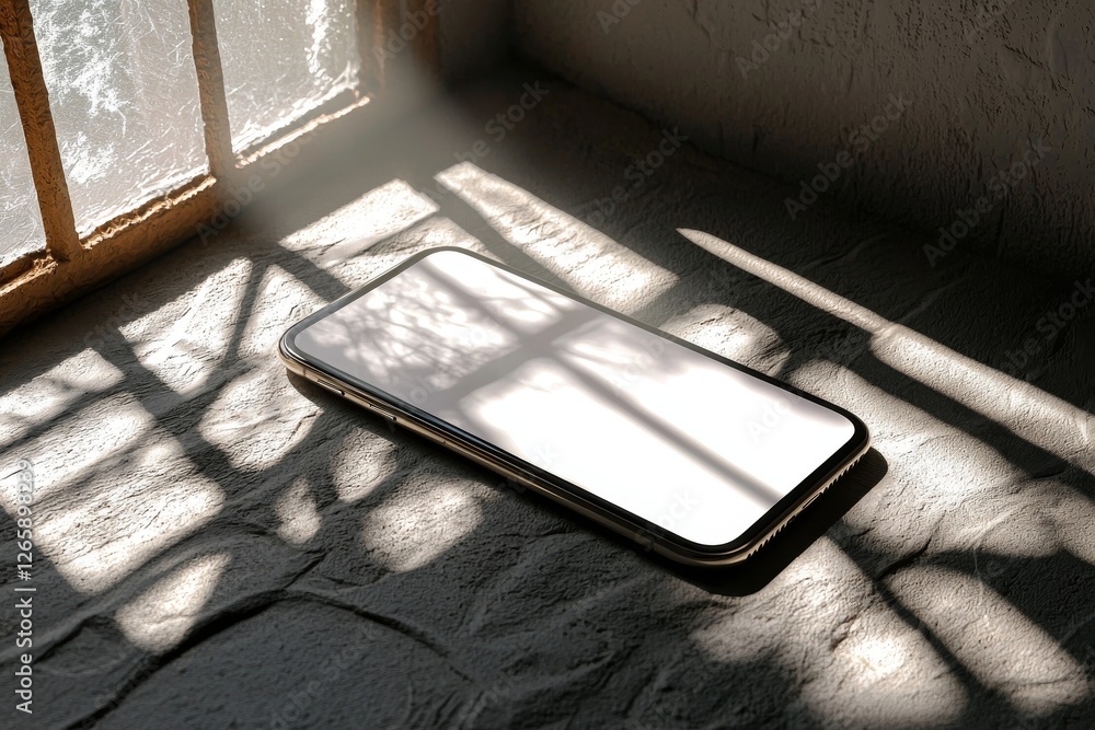 Poster the 3d render illustrates a realistic mobile phone 14 gadget device mockup featuring a blank digital