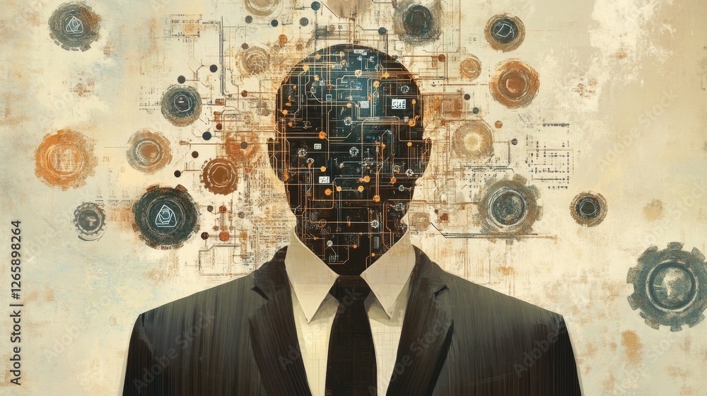 Poster exploring machine learning algorithms digital space abstract art virtual environment aerial view tec