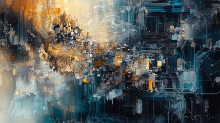 Obraz premium Exploring machine learning in abstract digital art virtual space digital artwork creative environment high angle futuristic concept