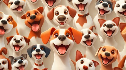 Delightful Seamless Pattern with Humorous Cartoon Dog Illustrations