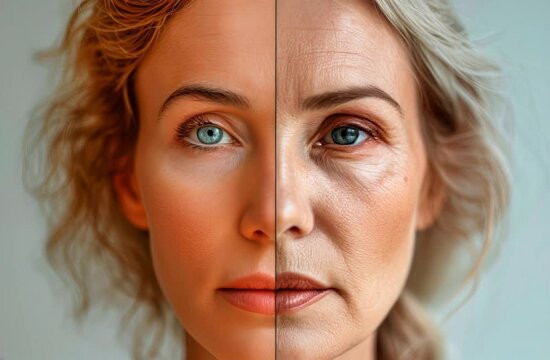 Before and after a woman after undergoing a beauty treatment for years