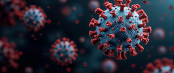 Virus close-up for infection. Viral disease spread during pandemic time. Virus mutation for serious illness. Microscopic virus for medical research. Viral pathogen causing sickness.