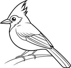 Line art drawing of a perched crested bird, simple avian illustration