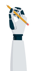 Robot hand holding a pencil and drawing