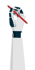 Robot hand holding a pencil and drawing