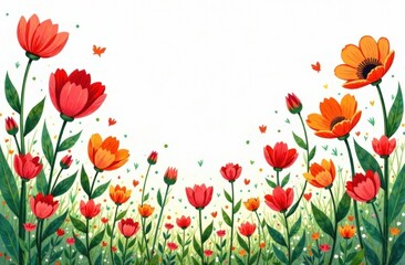 flower garden, children's drawing in cartoon style, drawing of flowers. High quality photo