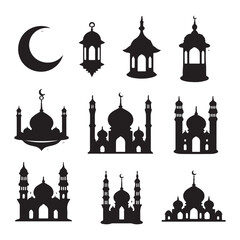 Islamic Mosques vector illustration Ramadan background flat style