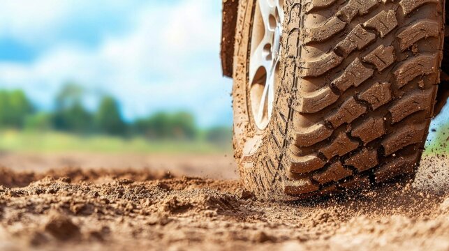 Rough tire tread pattern imprinted on a dusty surface, automotive and off road rugged theme, strong and powerful energy