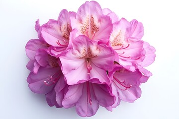 Top view of a pink rhododendron with layered petals, isolated on a white background.