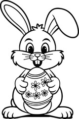 Cute Easter Bunny Holding a Decorated Egg - Line Art Illustration