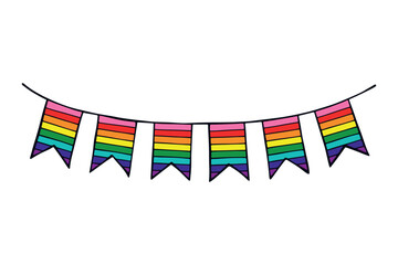 Obraz premium Colorful garland Gay pride flag Happy pride day LGBTQ community Pride Month Vector hand drawn doodle for posters, stickers, logo, cards