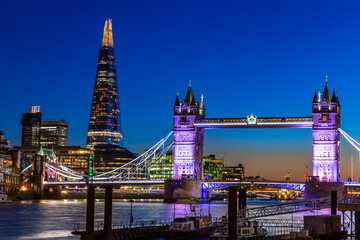 Tower Bridge in London at night