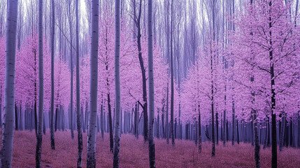 Lush cherry blossoms create a breathtaking landscape in a tranquil forest setting
