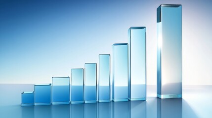 Abstract 3D glass graph symbolizing financial growth, set against a minimalistic backdrop with soft gradient lighting.