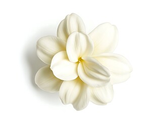 Top view of a white stephanotis with smooth petals, isolated on a white background.