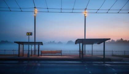 새벽녘의 조용한 버스 정류장
