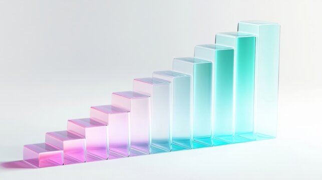 Abstract 3D glass graph symbolizing financial growth, set against a minimalistic backdrop with soft gradient lighting.