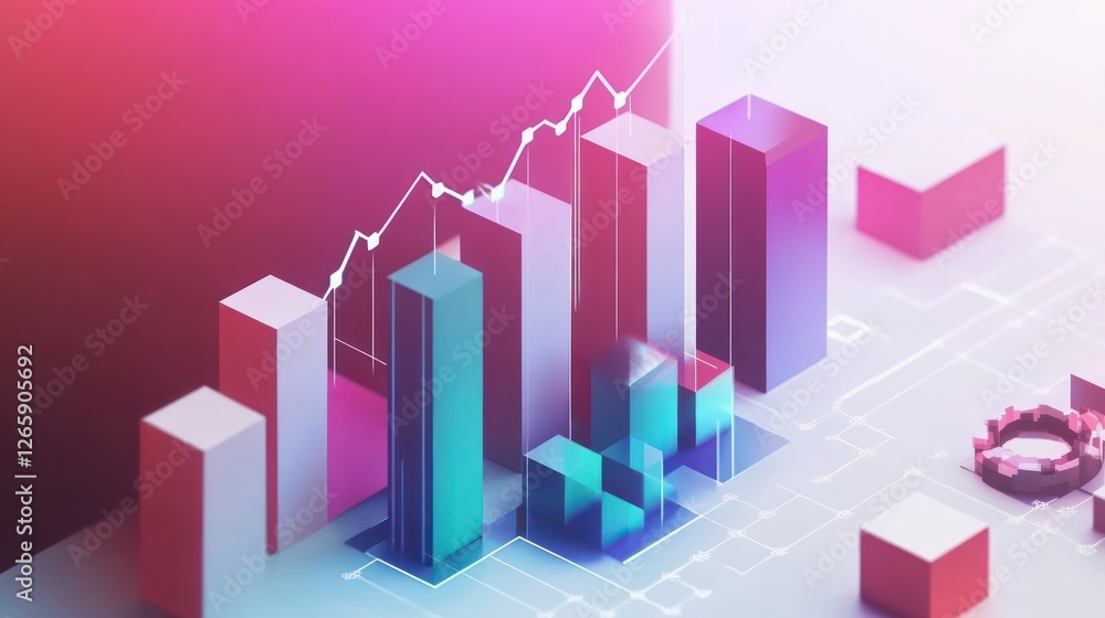 Poster abstract business chart with ascending line and geometric shapes