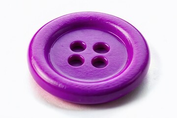 Macro Close-up of a Single Purple Plastic Button Isolated on White