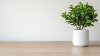 Fototapeta premium Minimalist plant on light wooden desk