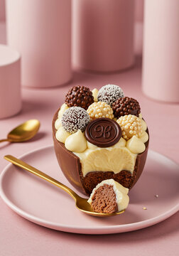 Ovo de P&aacute;scoa Chocolate Artesanal com Brigadeiros Fundo Rosa 
