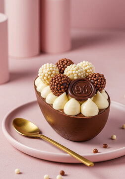 Ovo de P&aacute;scoa Chocolate Artesanal com Brigadeiros Fundo Rosa 