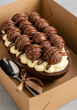 Ovo de Chocolate Artesanal P&aacute;scoa com Creme Branco e Brigadeiros 