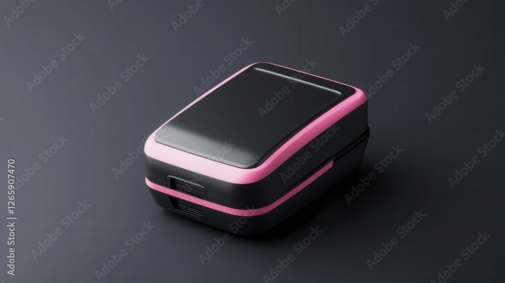 Poster sleek modern portable electronic device with a black and pink design on a gradient background for te