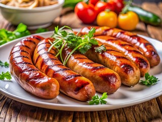 Macro Close-up of Sliced Grilled Turkish Sausage on White Plate