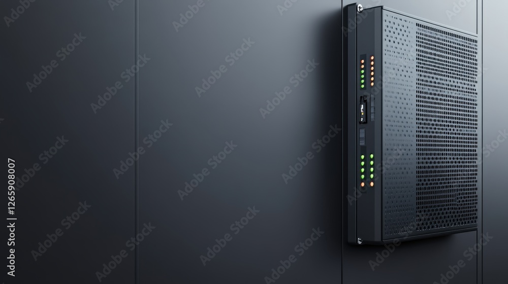 Aufkleber modern network server mounted on dark wall in minimalistic data center environment