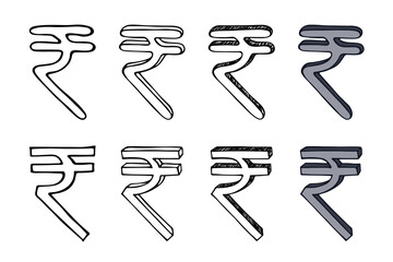 Hand drawn rupee symbol set Brush stroke doodle Single element for design