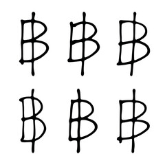 Hand drawn thai baht set Brush stroke doodle Single element for design