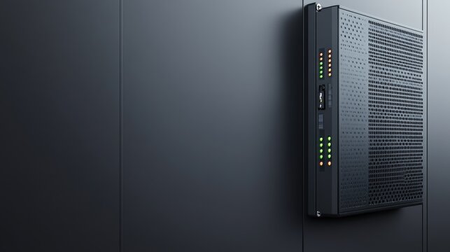 Modern Network Server Mounted on Dark Wall in Minimalistic Data Center Environment - Powered by Adobe