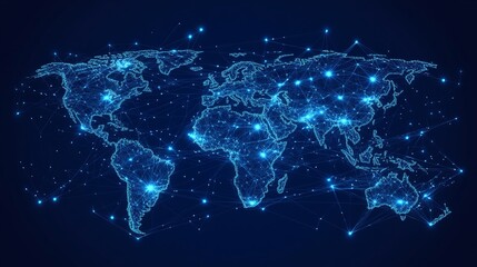 Connected World Map Network, Concept For Global Business, Science, Or Technology. Data Connections Around Earth.