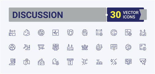 Set of Discussion line icons. Icons schedule, group, leadership, network, vote, call and more. Thin icon design. Editable vector stroke.