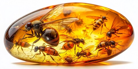 Macro Photography: Amber Stone with Insects - Close-up Detailed View of Entombment
