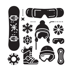 Snowboarding elements silhouette vector illustration