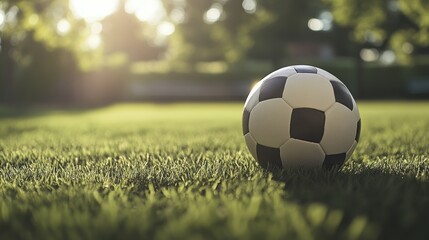Obraz premium Soccer ball on grass lawn. Outdoor activity.
