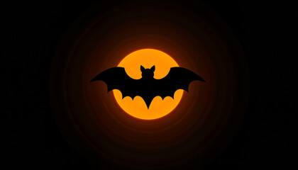Fototapeta premium The Wheel of the Year. Stylized bat silhouette against glowing jack-o’-lantern, Halloween emblem