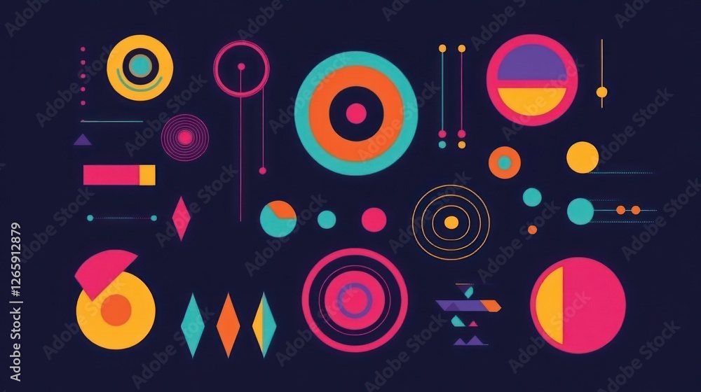Poster modern geometric shapes composition: abstract art with retro color palette