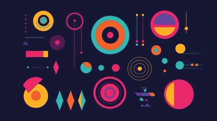 Obraz premium Modern Geometric Shapes Composition: Abstract Art with Retro Color Palette