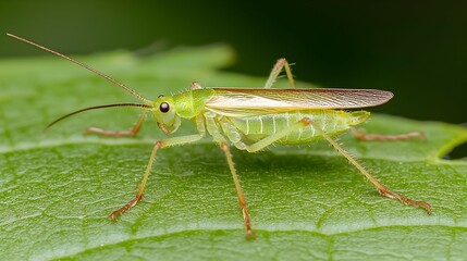 Fototapeta premium Green Insect on Bright Green Leaf