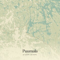 Vintage map of Puumala, Finland.