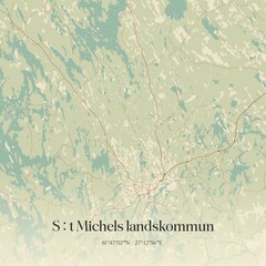 Fototapeta premium Vintage map of S:t Michels landskommun, Finland.