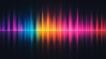 Colorful spectrum of a music equalizer with lights and an audio wave on a black background