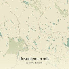 Vintage map of Rovaniemen mlk, Finland.